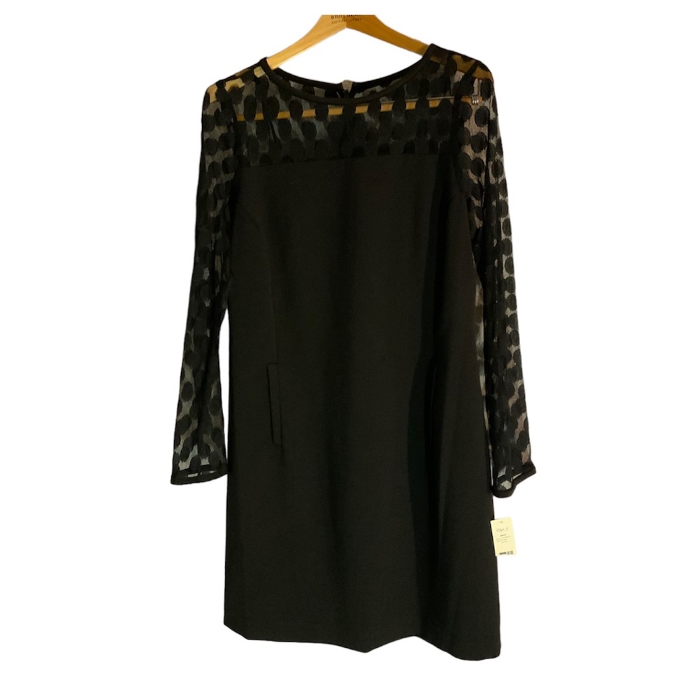 Eliza J Black Sheer Polka Dots Women’s Long Sleeve Midi‎ Shift Dress 10